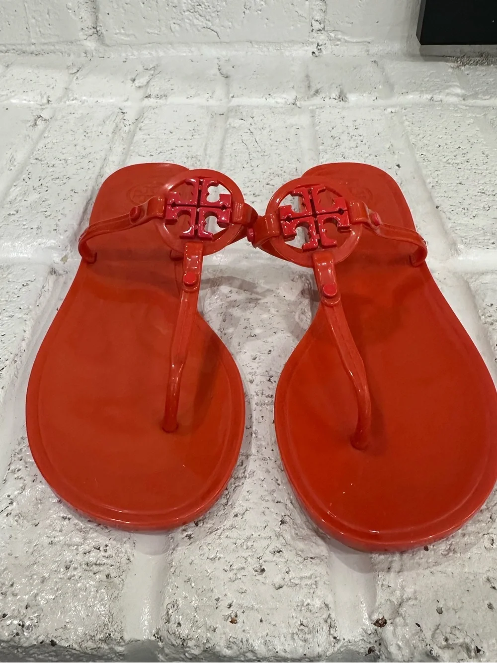 Tory Burch Mini Miller Red Jelly Logo Thong Sandals